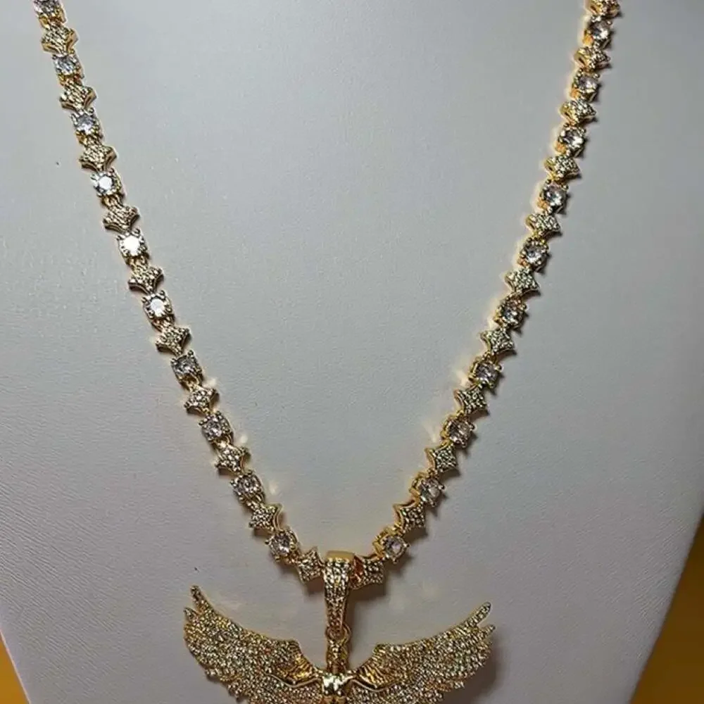 Gold Tennis Star & Angel Pendant Necklace – 20 Inch